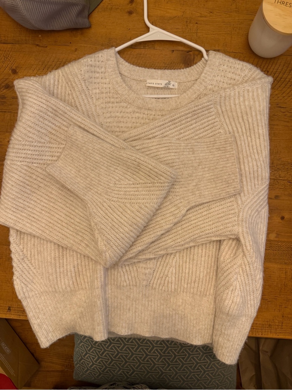 Altar'd State Cream Ribbed Crewneck Sweater